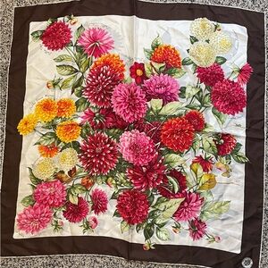 Large Mantero Floral Silk Scarf with Brown Border